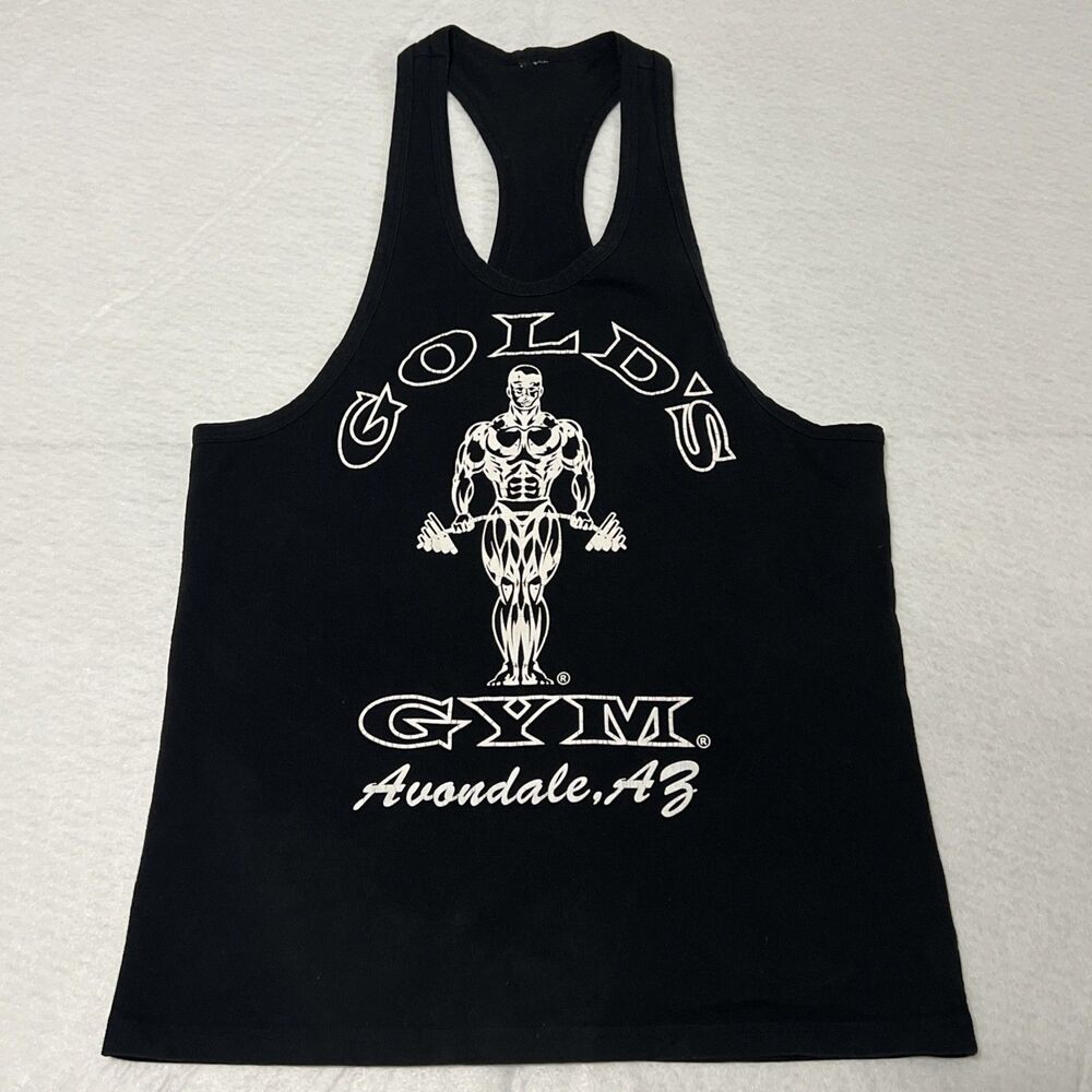 Vintage Gold’s Gym Black White Stringer Tank Top Avondale AZ Workout - Men’s Med